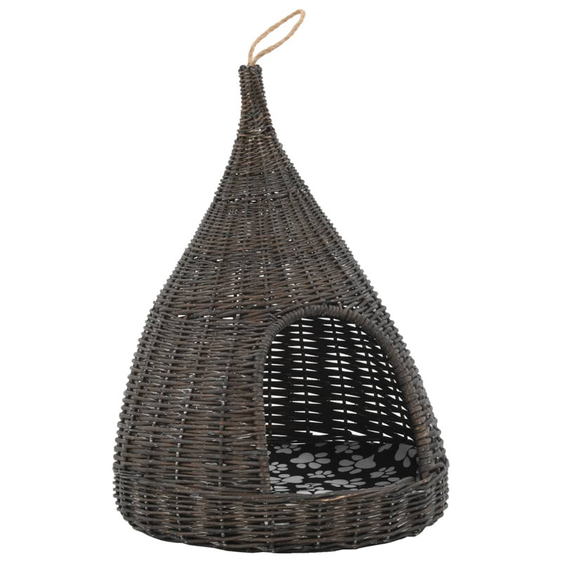 Chat en saule gris et tissu (50% coton, 50% polyester) petit