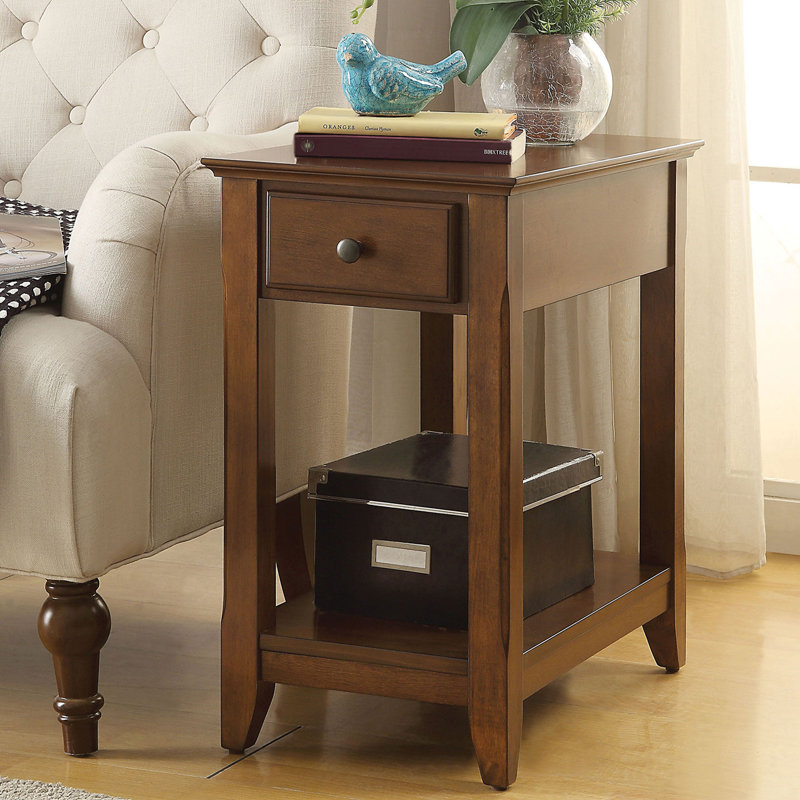 Solid Wood side table Rectangular End Table Desk with Single Drawer, Brown