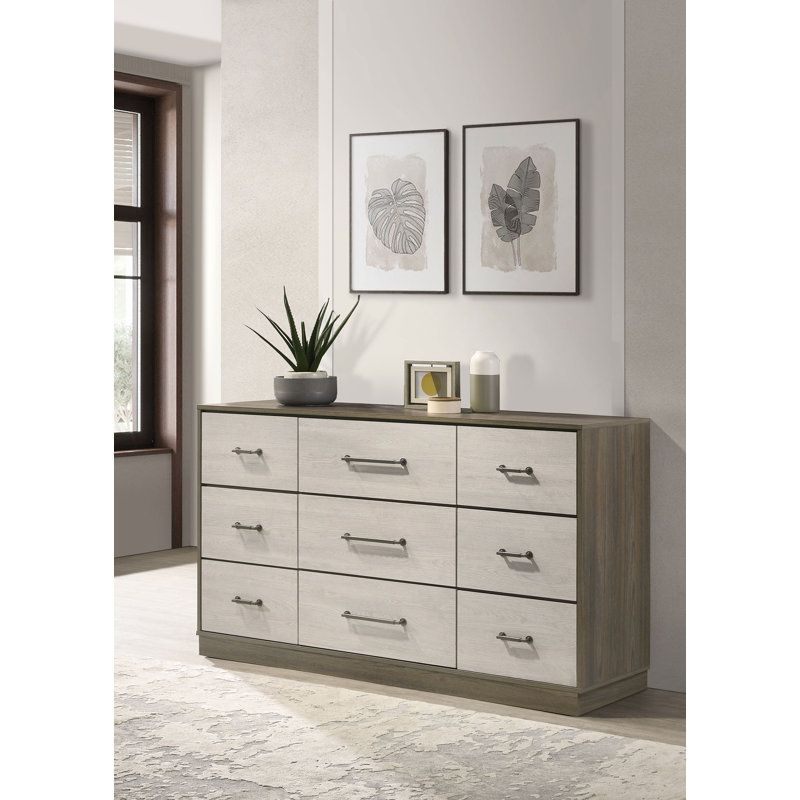 Commode 9 tiroirs Litchfield Chêne gris
