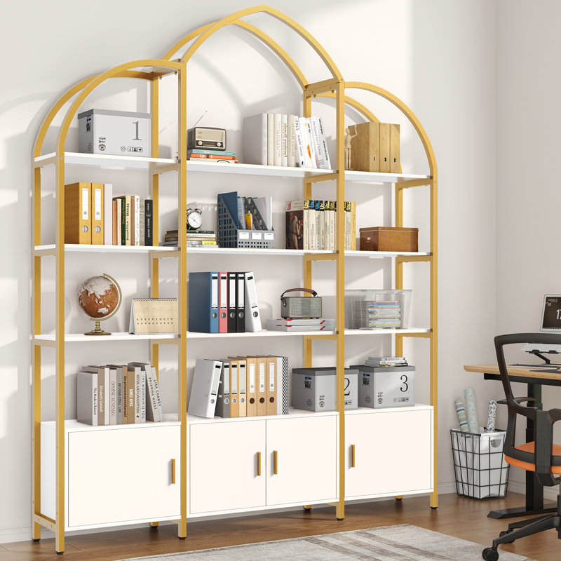Arched Bookshelves And Bookcases: Triple Wide 5-tier Large Open Bookshelf, Etagere Bookcase With Display Shelf For Home Office