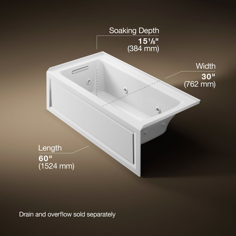 Archer® 60" x 30" Alcove Whirlpool, White, Left