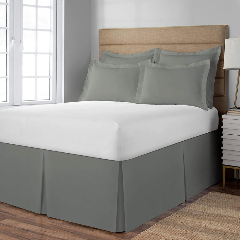 Afia Microfiber Bed Skirt Easy Fit Around Wrinkle Free, Fade Resistant, 16" Drop Length, Queen, Dark Gray