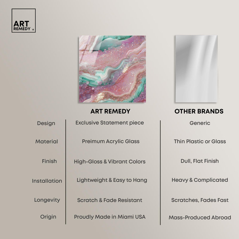 Abstrait coloré acrylique rose et cristal de menthe III par Art Remedy, prêt à être suspendu, H 16 po x l 16 po