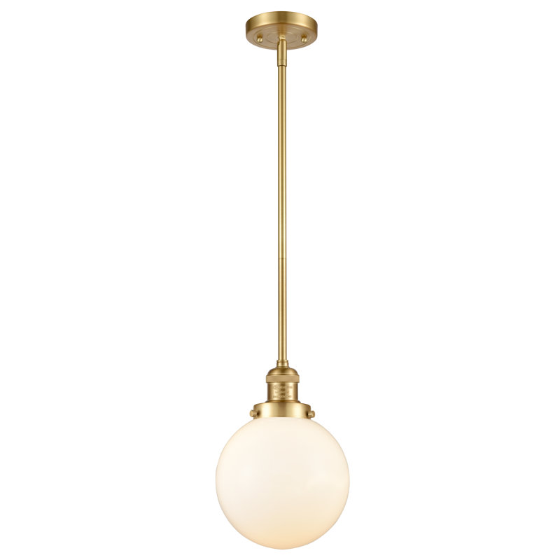 Luminaire suspendu sphère 1 lumière Zarmayr, Boîtier blanc mat, Ampoule DEL 6 watts Vinage, Or satiné