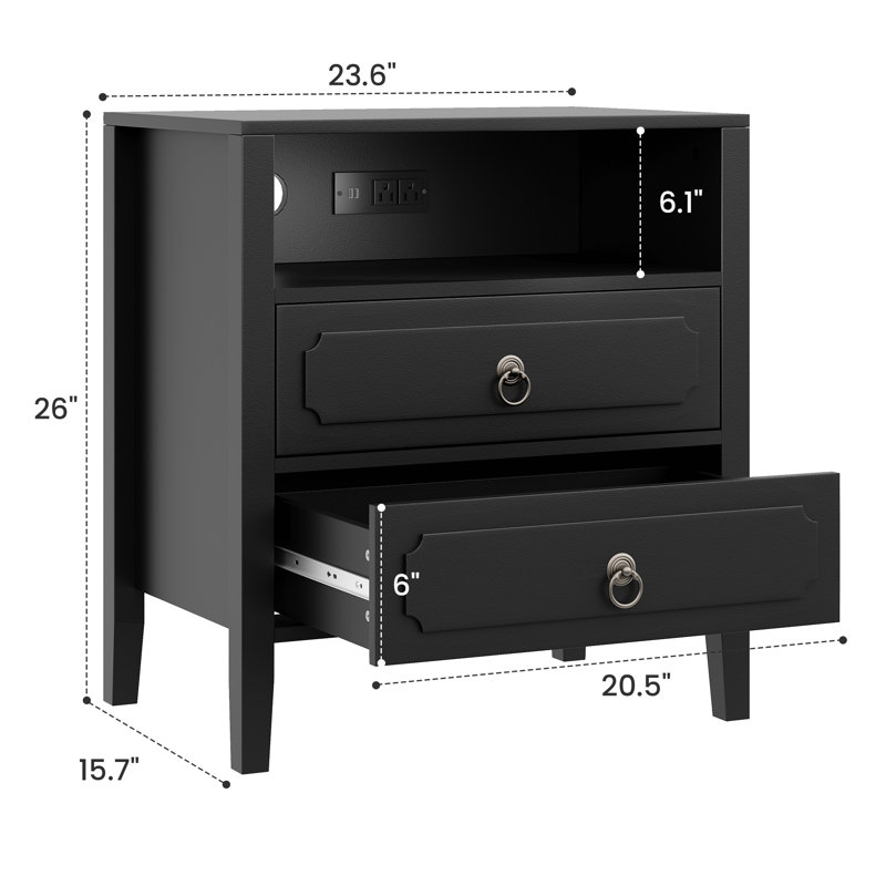 Sleek Modern Nightstand with Charging Station, Set of 2