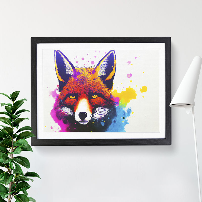Fox Splash - Single Picture Frame Print, Black, 46cm H x 64cm W x 2cm D