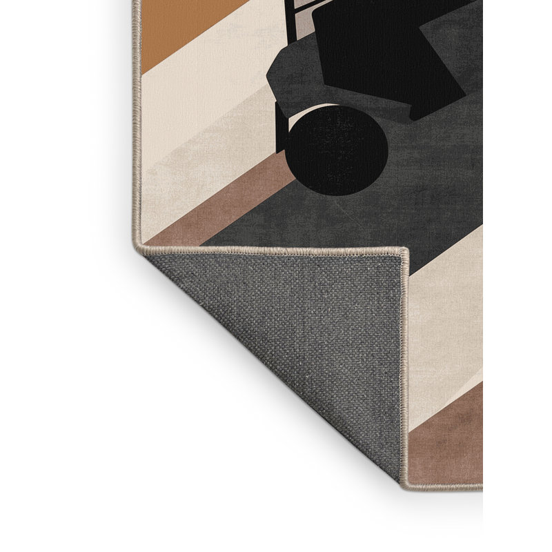 Soft Plush Ehlers Golf Cart Modern Area Rug in Beige – Beige Binding, 2x4