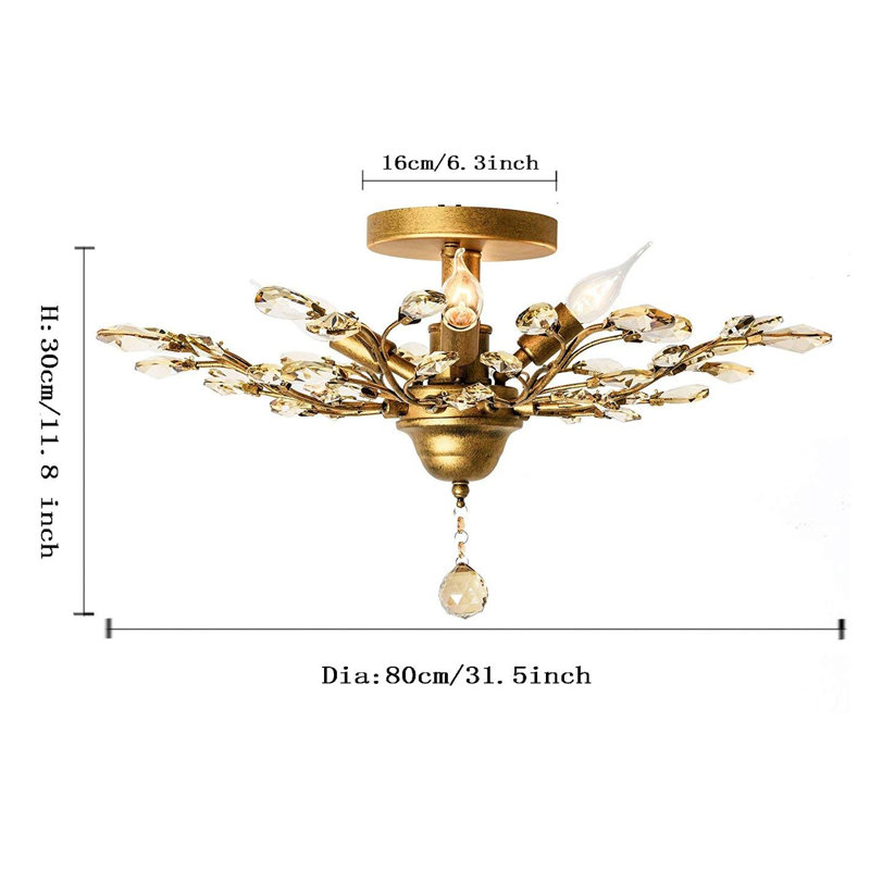 Nevis 5 - Light 80cm Dimmable Crystal Semi Flush Mount, Gold