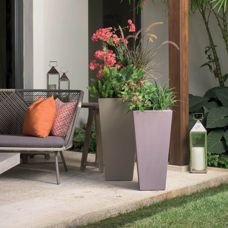 Plastic Pot Planter, Caviar Black, 43.2" H x 22" W x 22" D