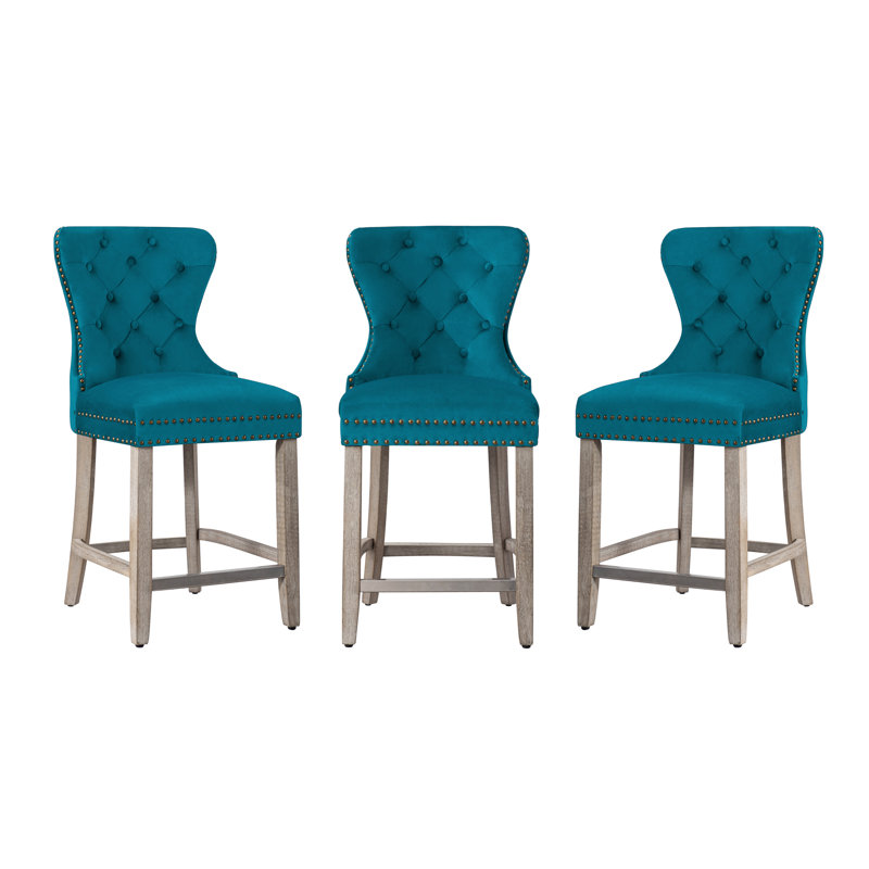 Tabouret de bar et de comptoir Kirsten, Tabouret de comptoir (siège d'une hauteur de 24 p, Gris, Bleu sarcelle