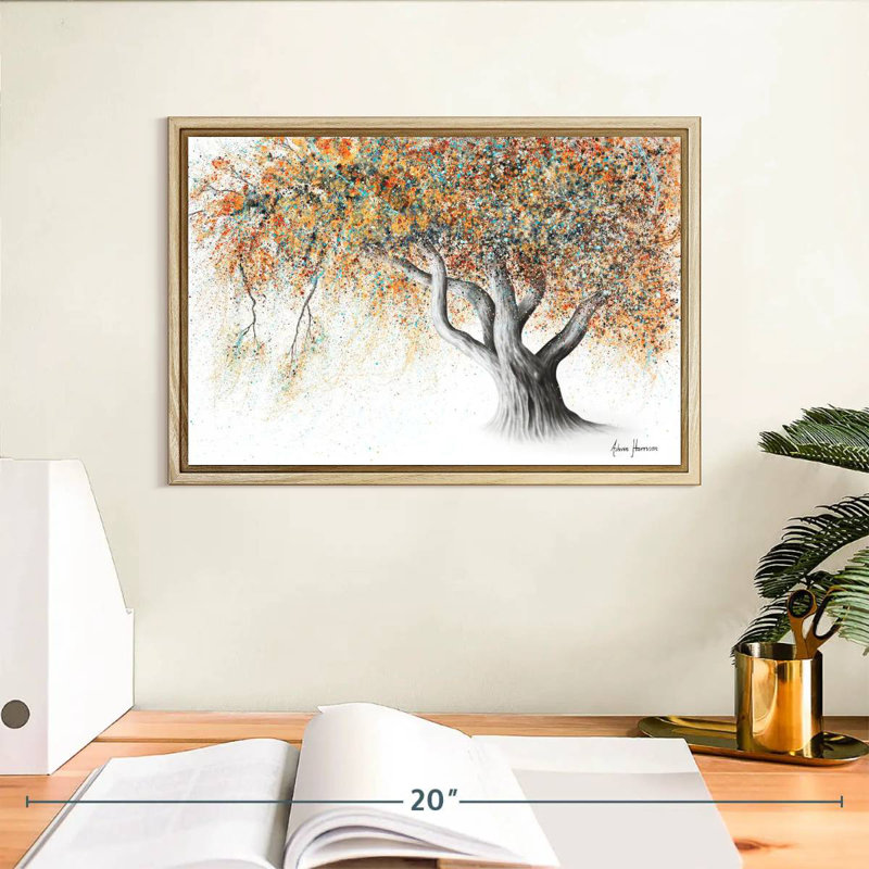 Arbre d'automne rouillé, Cadre flottant en bois naturel, 13 po x 9 po