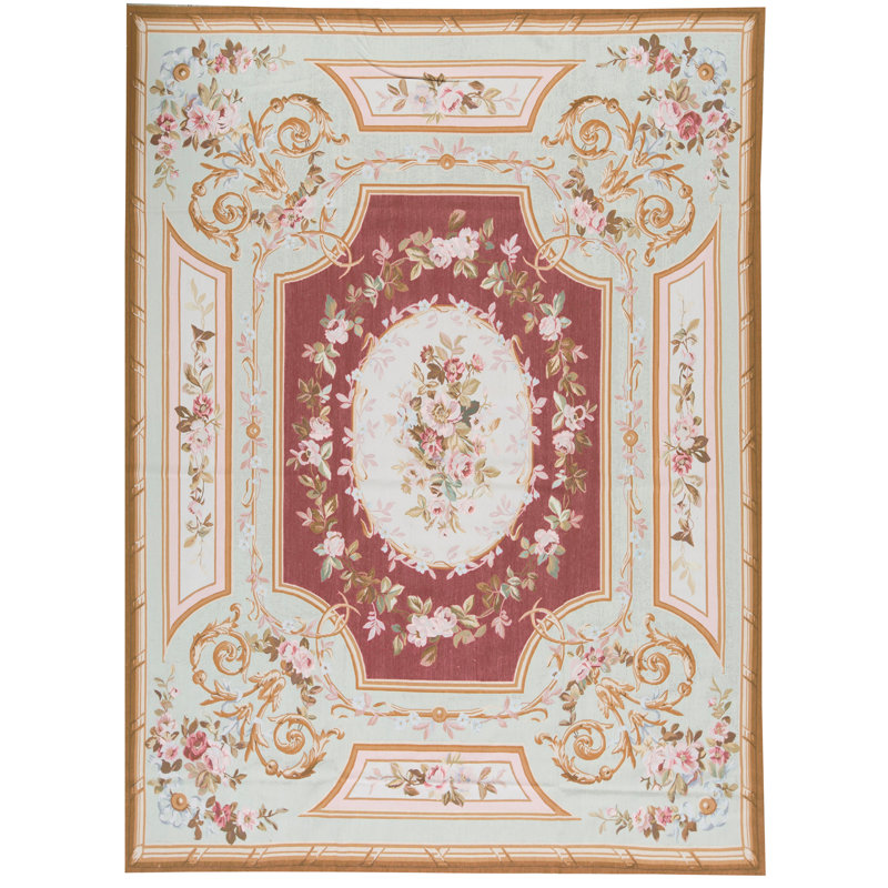 Hand-Knotted High-Quality Red and Green Area Rug