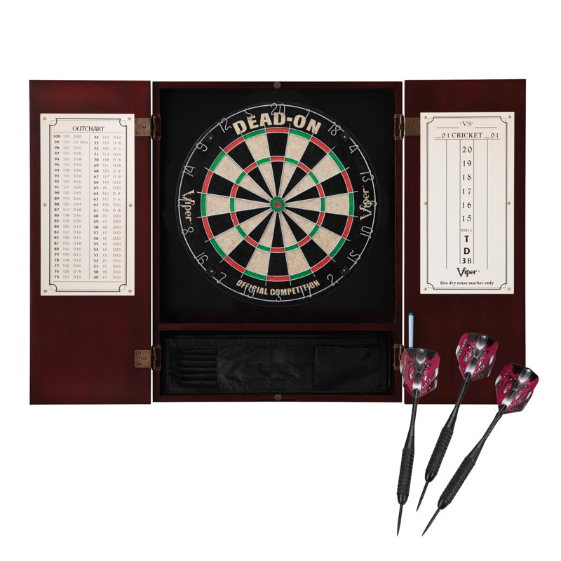 Mahogany Pine Bristle Dartboard Cabinet Set with Darts