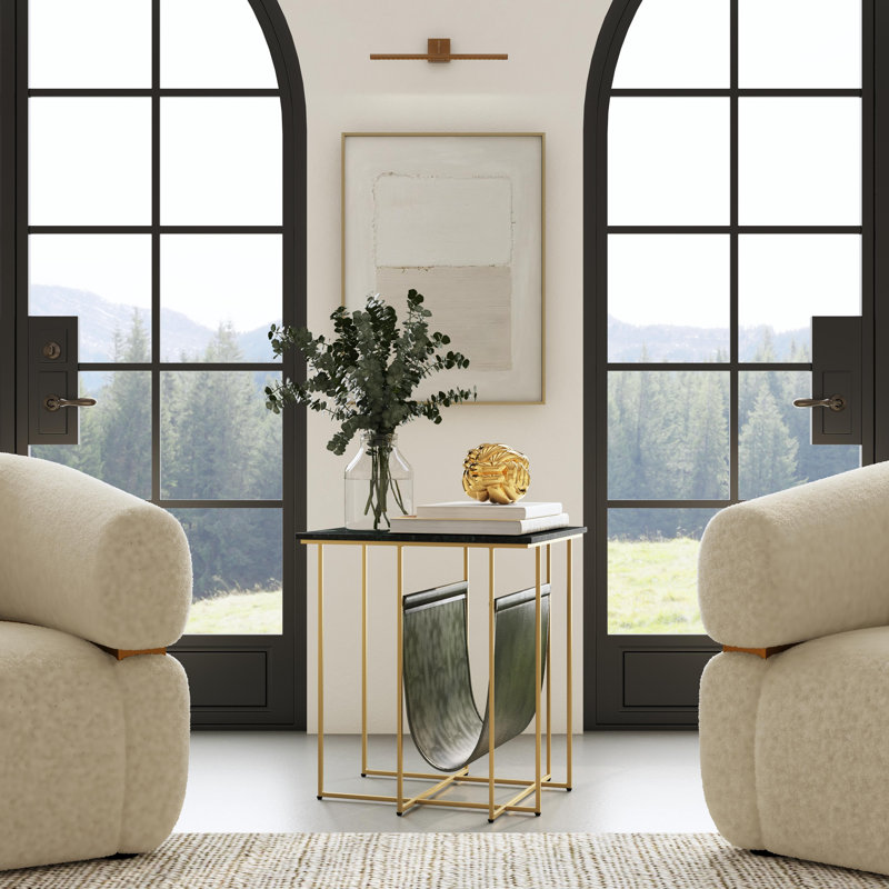 Stephanik Marble & Leather Magazine Side Table, Green