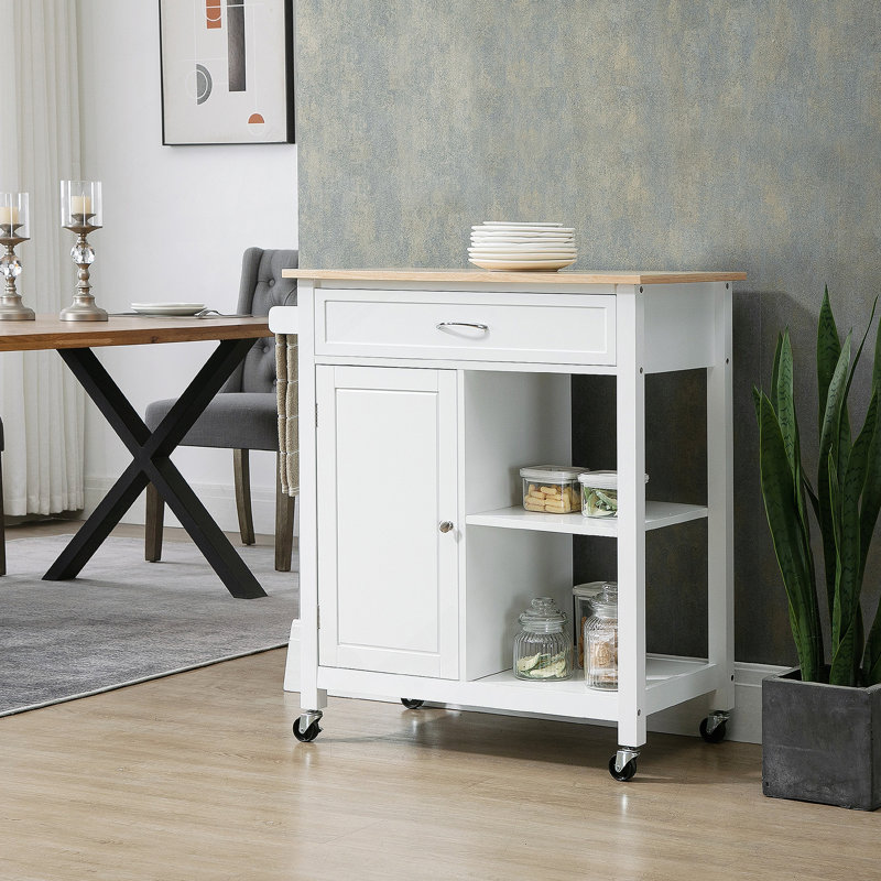Kitchen Island Cart, Rolling Kitchen Island With Storage, Solid Wood Top, Drawer, For Dining Room