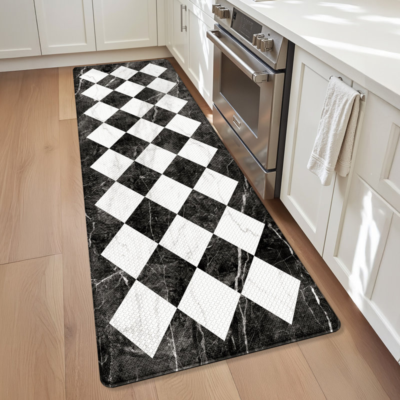 Tapis de cuisine antidérapant Ant-Fatigue, Tapis de couloir 2 pi x 4 pi 11 po, Noir / blanc