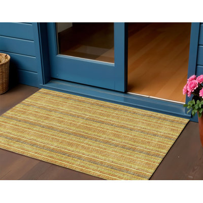 Tapis intérieur lavable rayé doré et cuivre 3 pi x 5 pi