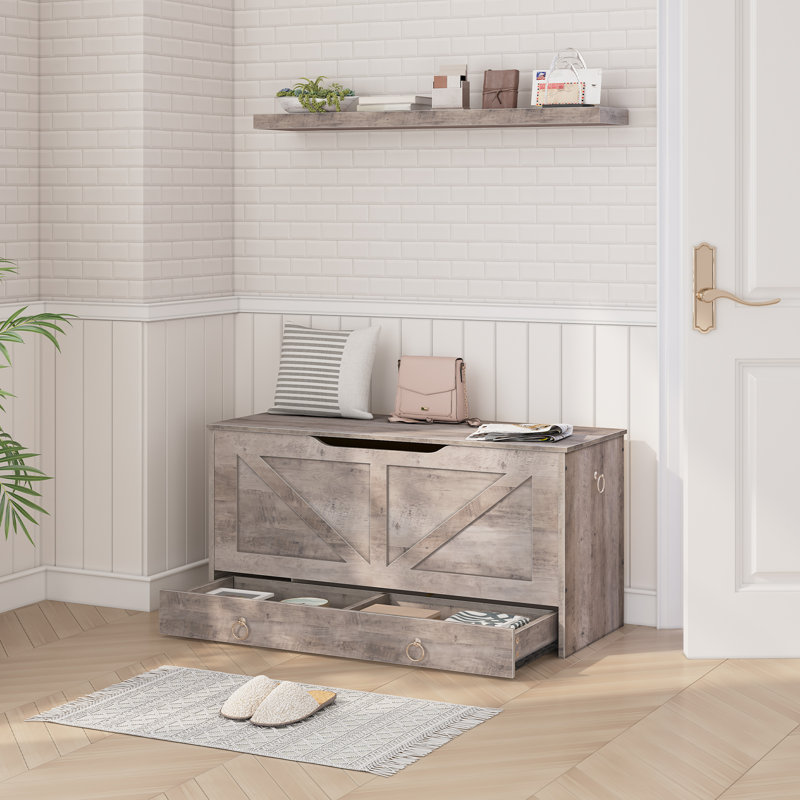 Cheynne Storage Blanket Chest with Drawer, Gray