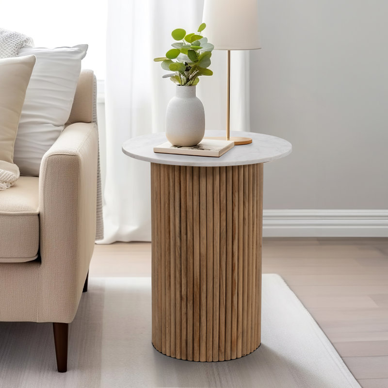 Table d'appoint ou table basse ronde, Beige, Blanc