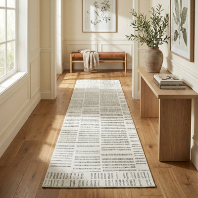 Rug Branch Linea 2' x 8' (2'3" x 8') Cream/Beige Striped Indoor Runner Rug, Contemporary, Low Pile, Stain-Resistant Hallway Carpet - Entryway, Mudroom, Bedroom, and Kitchen