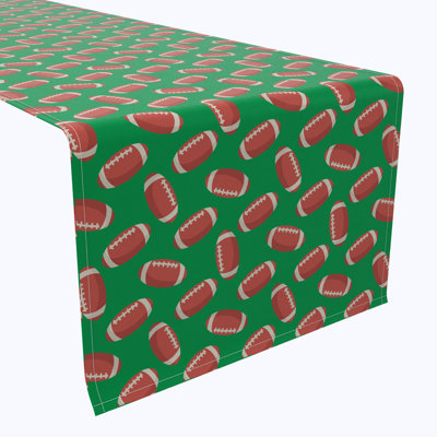 Table Runner, 100% Cotton, 16X108", Footballs Green