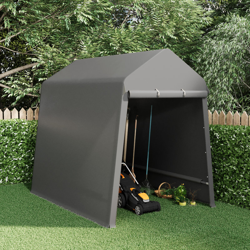 Heavy Duty Outdoor Shed, Portable Storage Shed, With 2 Rolled Up Zipper Doors,Vents Carports, Gray, 96" H x 84" W x 144" D