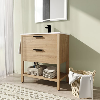 Meuble-lavabo autoportant simple 30 po avec comptoir en céramique Caroldean