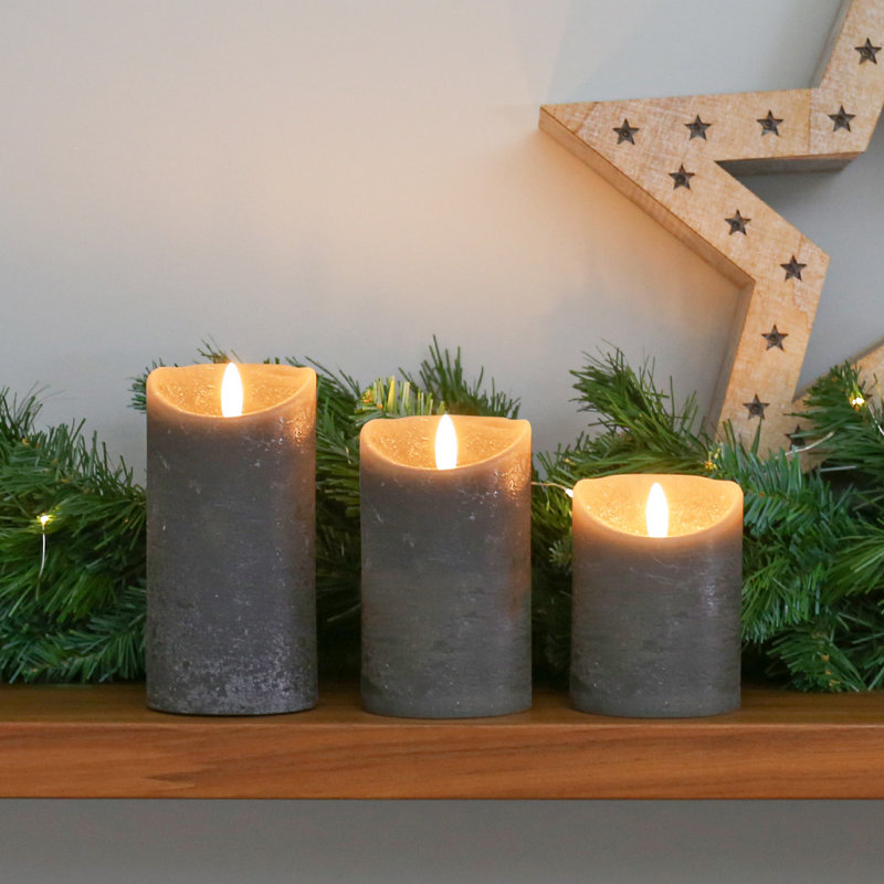 3 Pack Grey LED Light Up Authentic Flame Candles, Grey