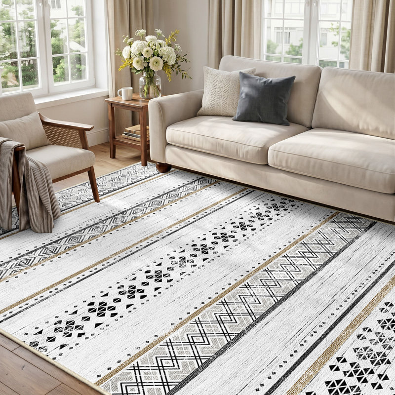 Tapis antidérapant à motif géométrique, tapis de polyester doux lavable à la machine pour la décoration intérieure