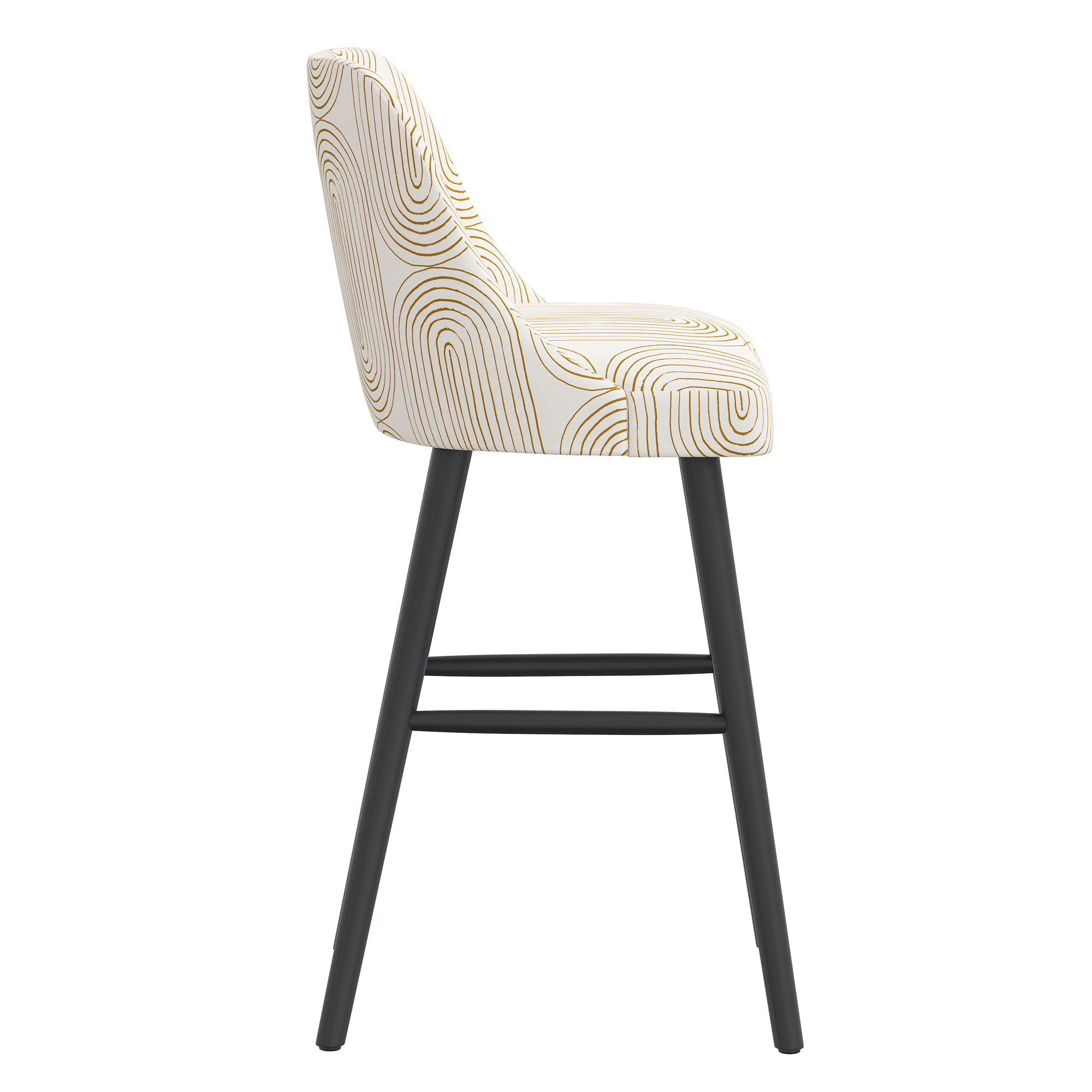 Gallie Bar & Counter Stool, Black Wood, Oblong Mustard, Bar Stool (31” Seat Height)
