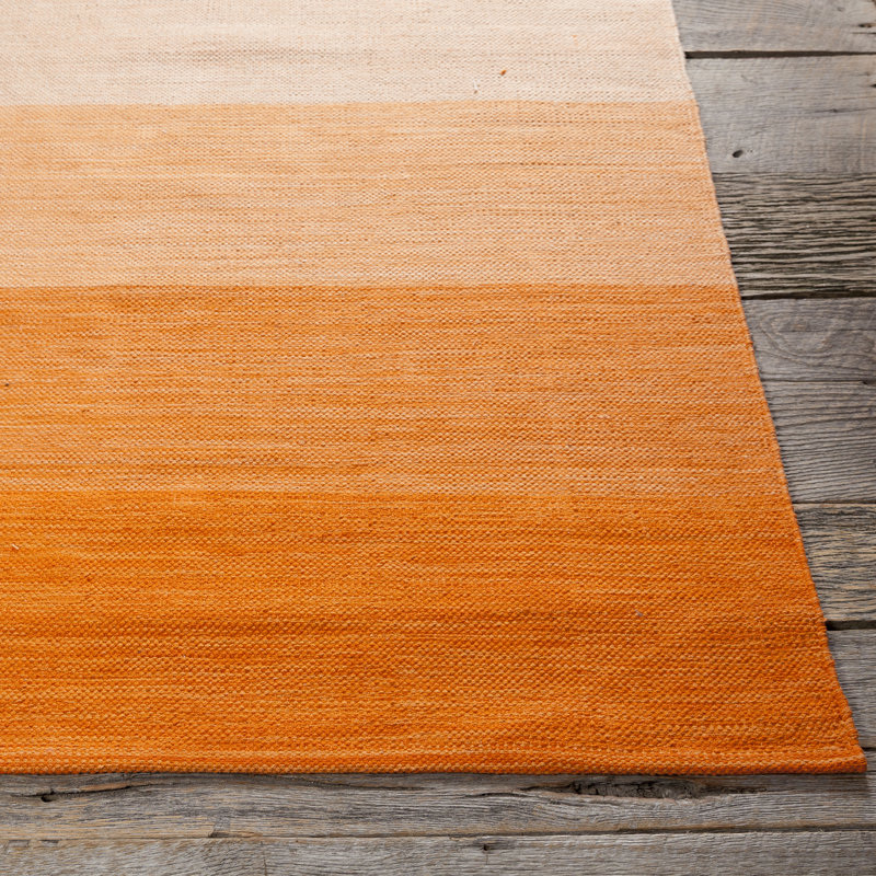 India Hand Loomed Cotton Modern Area Rug in Orange, Rectangle 7'9" x 10'6"