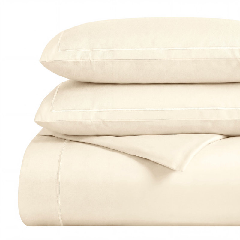 Ensemble de housse de couette en coton certifié égyptien 3 pièces, Housse de couette simple + 1 taie décorative stan, Ivoire