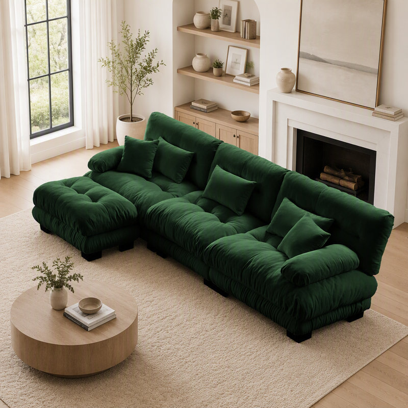 Canapé modulaire Luxury Luxury, Chenille verte, H 0,03 po x l 0,03 po x P 0,03 po, Vert