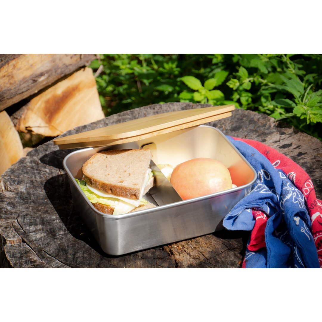 Echtwerk Praktische Lunchbox aus hochwertigem Edelstahl mit Bambusdeckel und Silikonband