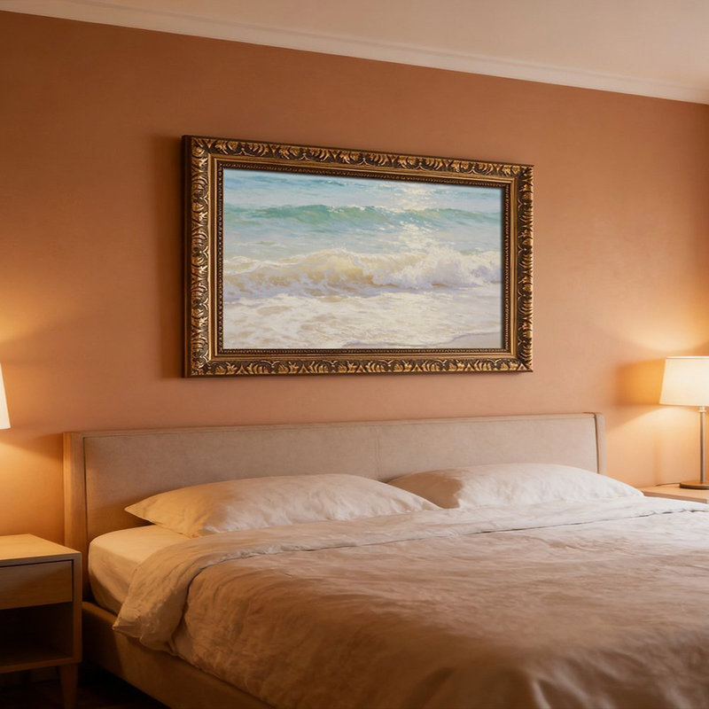 Plage des vagues de l'océan (1) Cadre mural vintage orné – Cadre doré décoratif pour l'art., L 24 po x l 36 po