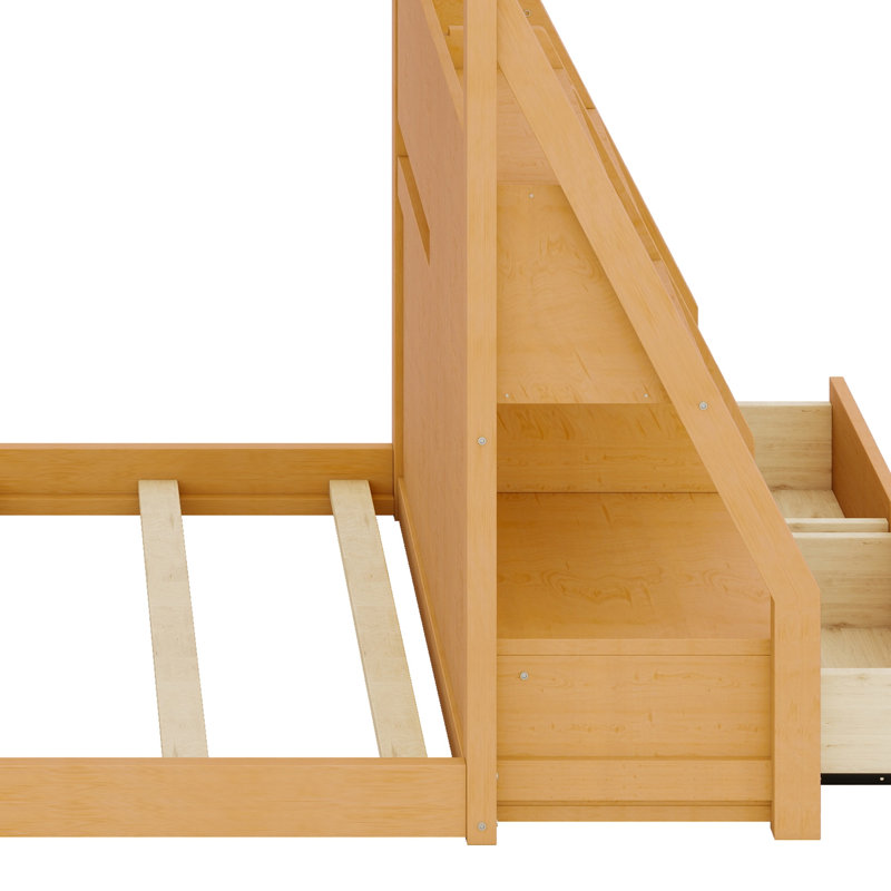 Bunk Bed Including APP-Controlled 7-Color LED Lights, USB Ports, Storage Shelves and 2 Drawers, Natural