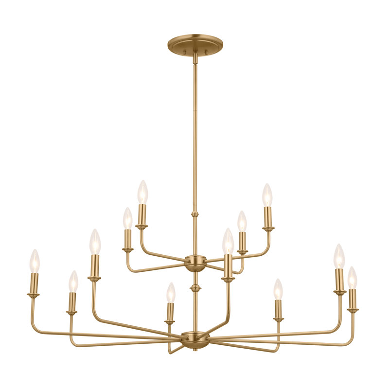 12 - Light Steel Dimmable Tiered Chandelier, Gold