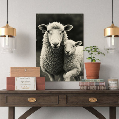 Canvas Wall Art Mom & Baby Sheep, Cute Animal Family Wall Art 3-1 Vintage Poster Print Home Decor