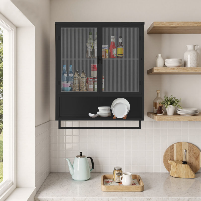 Larock Glass+Metal Wall-mounted Bathroom Cabinet,Wall Cabinet, Black