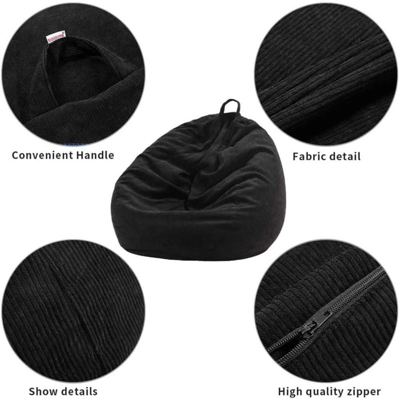 Housse pour fauteuil à billes (sans rembourrage) pour adultes et enfants, H 43 po x l 35 po x P 35 po, Velours côtelé noir