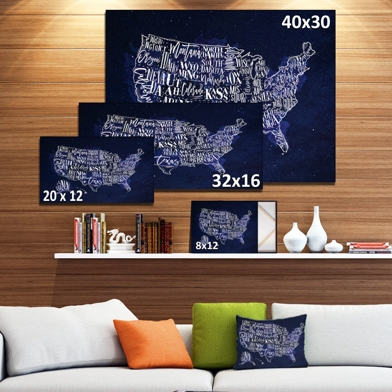 « united states rétro map », impression, H 16 po x l 32 po x P 1 po, Toile tendue
