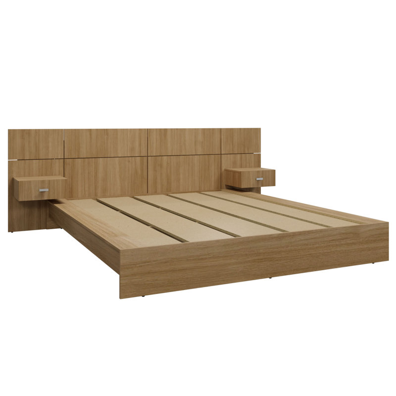 Chambre à coucher moderne Kaphan - Lit plateforme avec tête de lit et tables de chevet (2) - Assemblage facile, aucun sommier requis