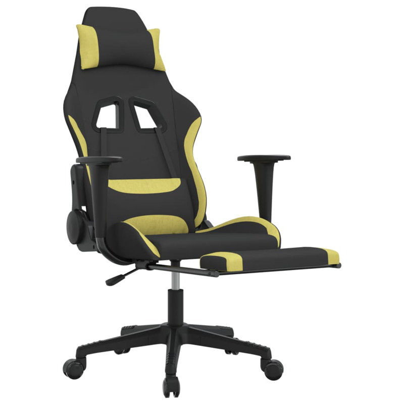 Gaming Chair with Footrest Fabric, Black/Light Green