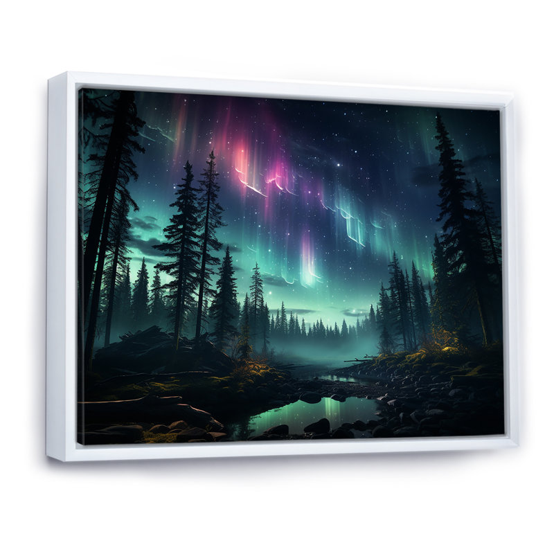 «Kawaii Borealis In Canada I - Aurora Borealis», art mural sur toile_106530, H 24 po x l 32 po x P 1 po, Cadre flottant noir