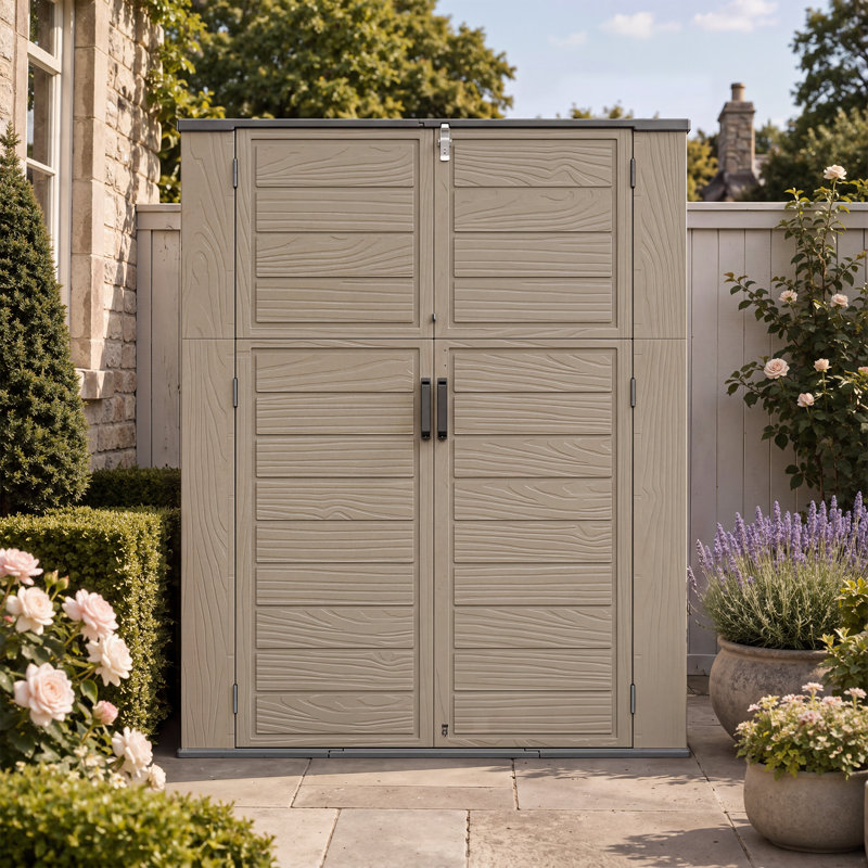 Plastic Outdoor Storage Shed Vertical Storage Cabinet, Brown