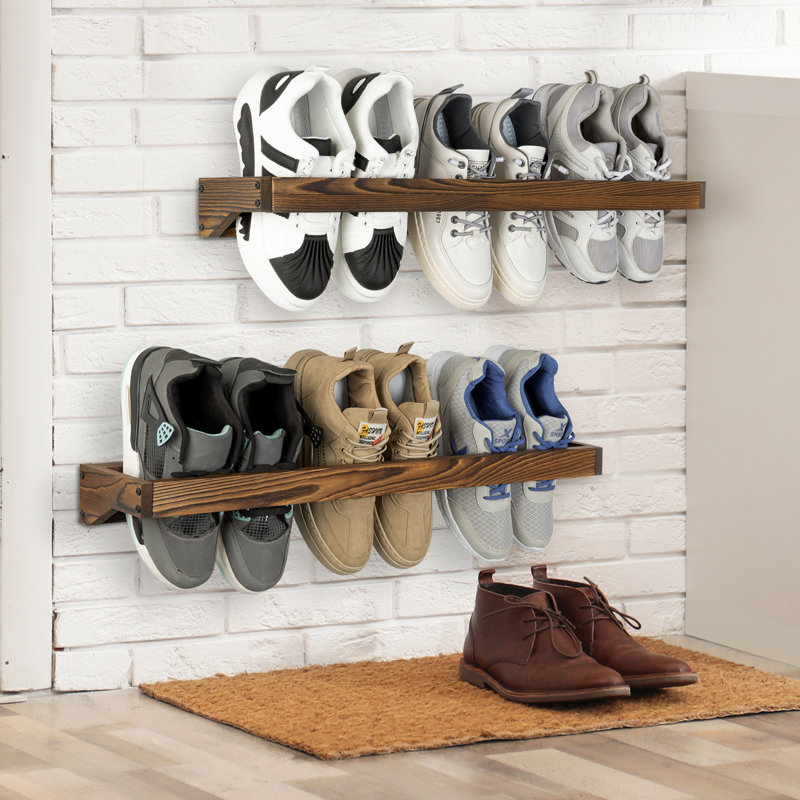 2 Piece Solid Wood Entryway Shoe Storage Racks, 1.6"H x 29.5"W x 5.1"D, Brown