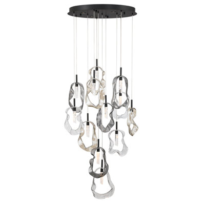 Chandelier, 16-Light, 24", Matte Black, Mixed Glass