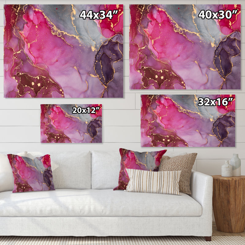Rose et noir, art abstrait fluide de luxe III - peinture sur toile, H 24 po x l 32 po x P 1 po, Toile tendue