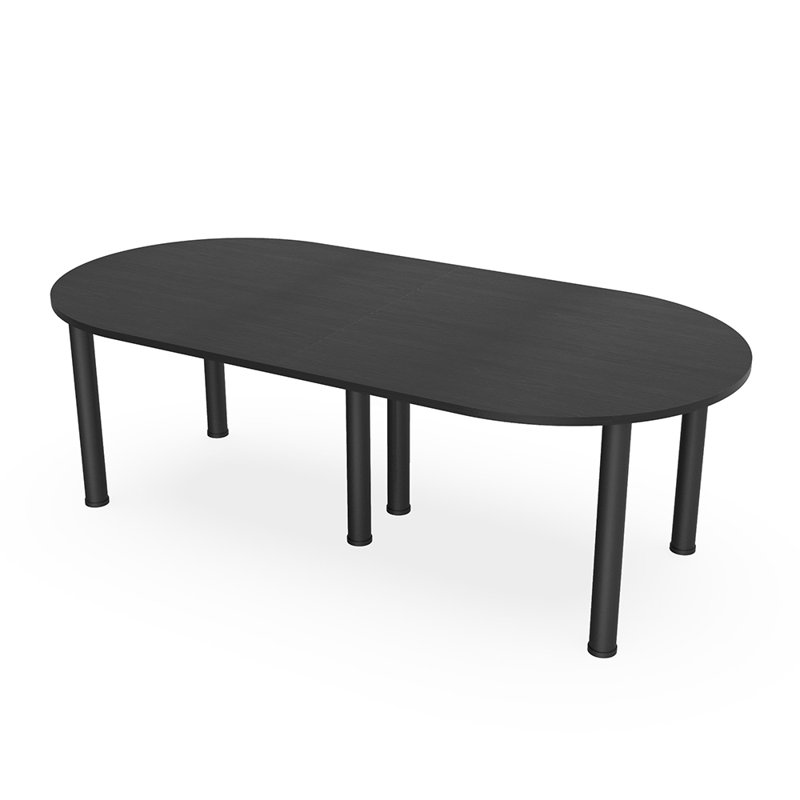 Table de conférence en forme de piste de course avec pieds de poteau, L 96 po x l 48 po, Cyprès noir, Noir mat