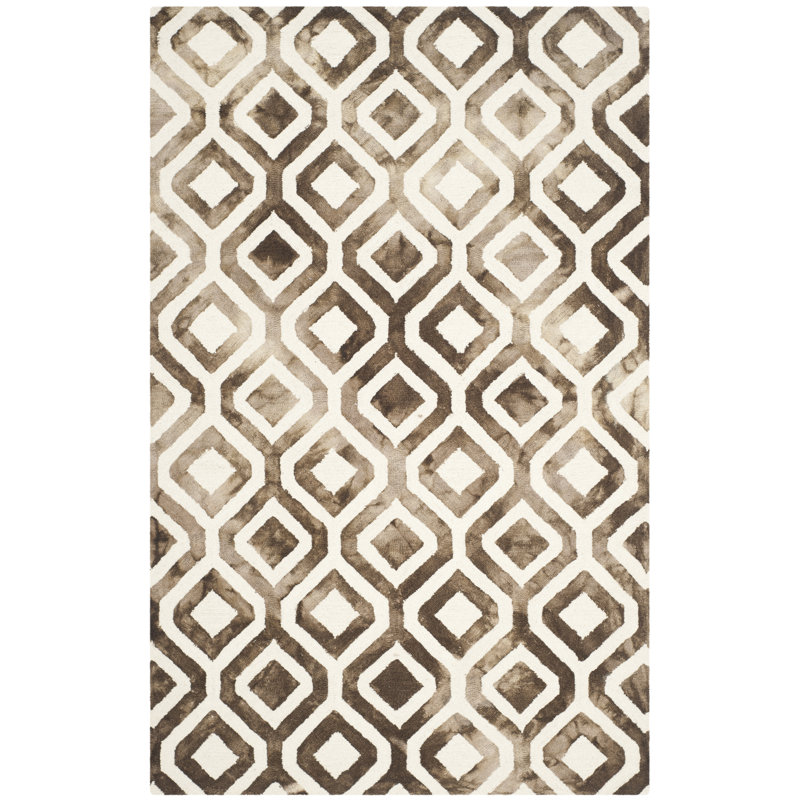 Bryauna Hand Tufted Wool/Cotton Geometric Rug in Ivory/Chocolate, Rectangle 8' x 10'
